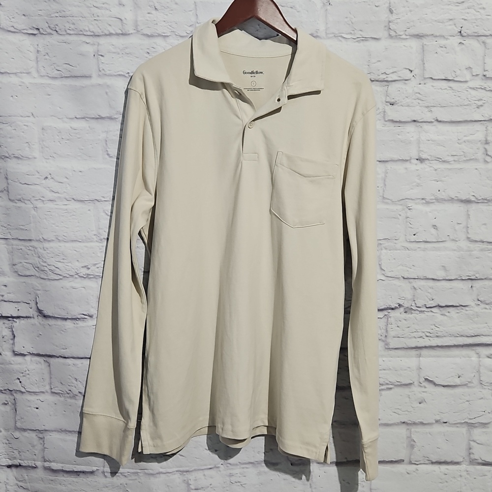 Goodfellow & Co Cream Long Sleeve Polo